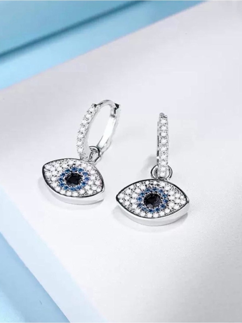 Lily Luxe Silver Evil Eye Huggie Hoop Earrings – Crystal Pavé